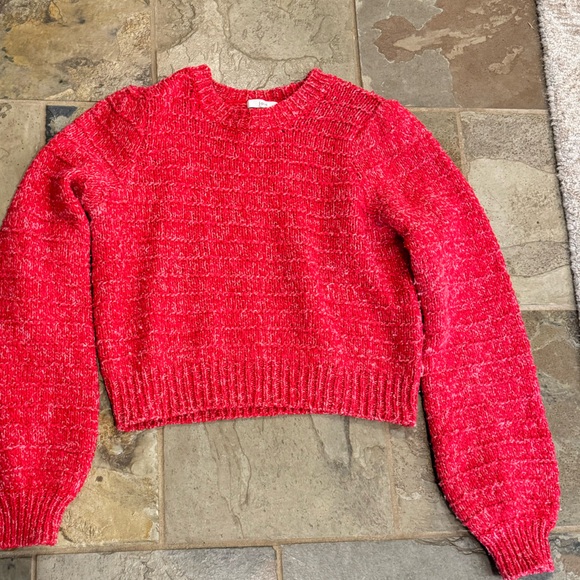 Joie more red Cropped Puff sleeve Variegated Knit Sweater S Worn Once - Picture 6 of 9